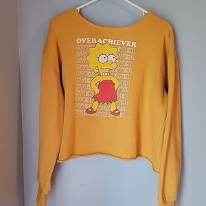 Simpson ladies Lisa "OVERACHIEVER" graphic distressed yellow sweatshirt